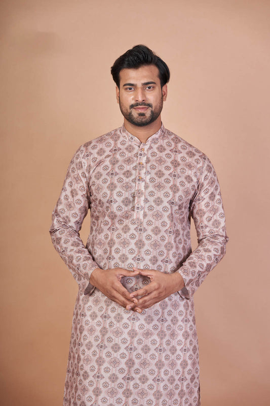 Beige Breeze – Luxury Paper Cotton Printed Kurta