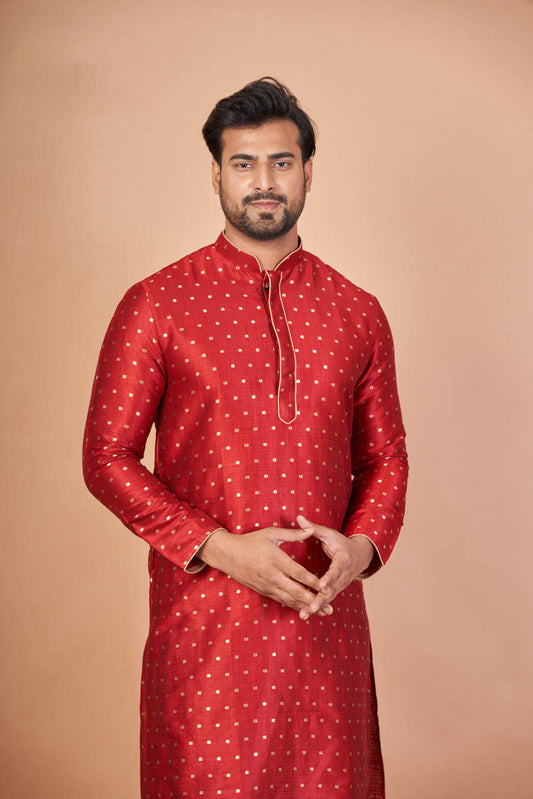 Dupion Royal – Red Self Work Kurta