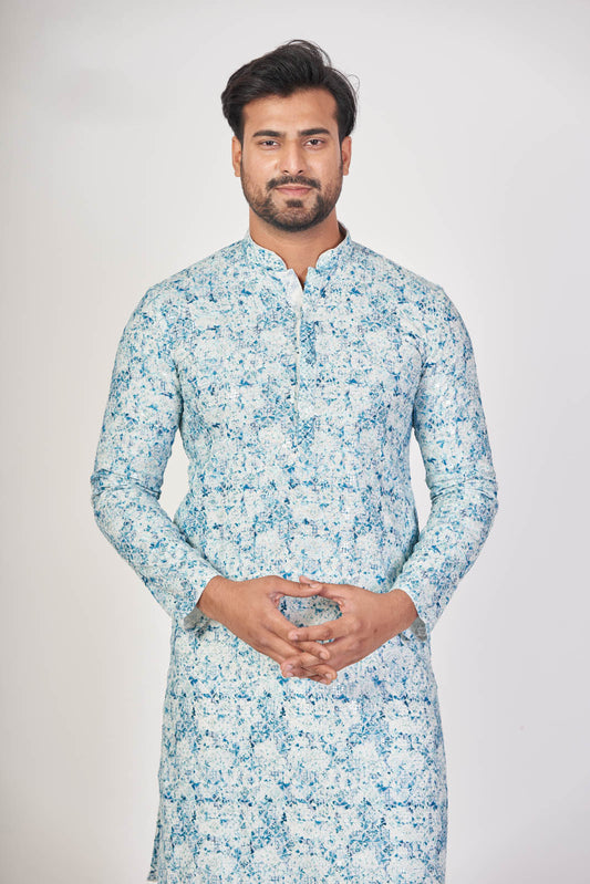 Blue Regal – Luxury Cotton Sequin Chikankari Kurta