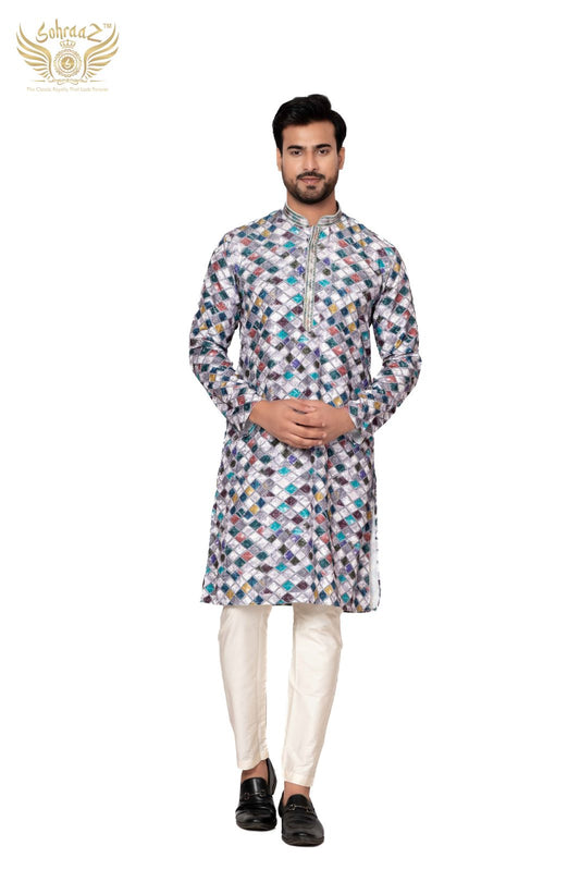 Chikan Royal – MultiColour Cotton Sequin Kurta
