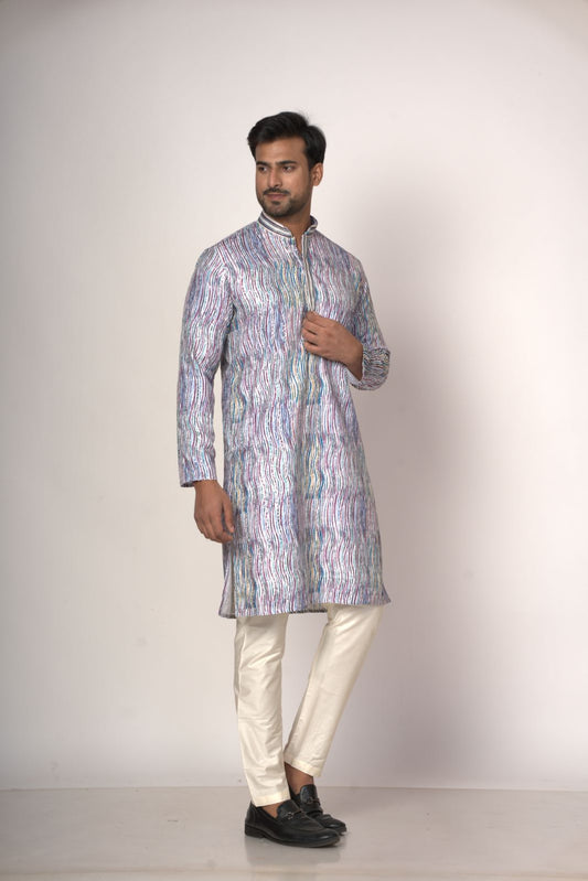 Multicolour Frount Patti Silk Cotton Designer Kurta (Only Kurta)