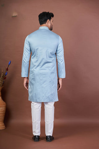 Blue Royal Thread – Premium Giza Cotton Embroidered Kurta