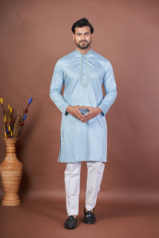 Blue Royal Thread – Premium Giza Cotton Embroidered Kurta