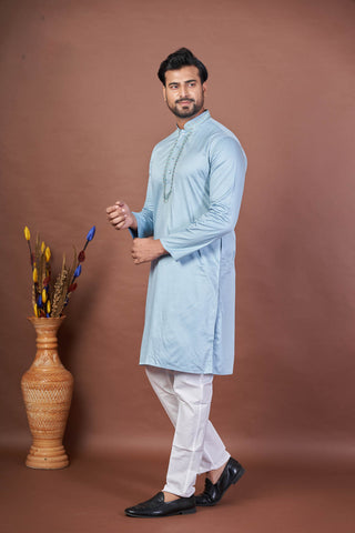 Blue Royal Thread – Premium Giza Cotton Embroidered Kurta