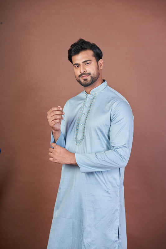 Blue Royal Thread – Premium Giza Cotton Embroidered Kurta
