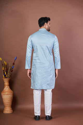 Sky Spark – Sky Blue Giza Cotton Mirror Work Kurta