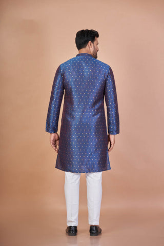 Dupion Blue Craft – Luxury Dupion Silk Self Work Kurta