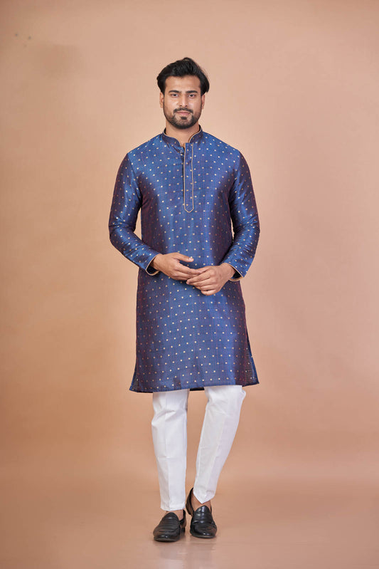 Dupion Blue Craft – Luxury Dupion Silk Self Work Kurta