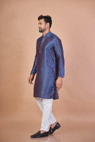 Dupion Blue Craft – Luxury Dupion Silk Self Work Kurta