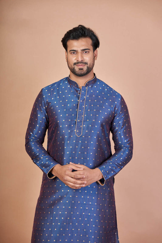 Dupion Blue Craft – Luxury Dupion Silk Self Work Kurta