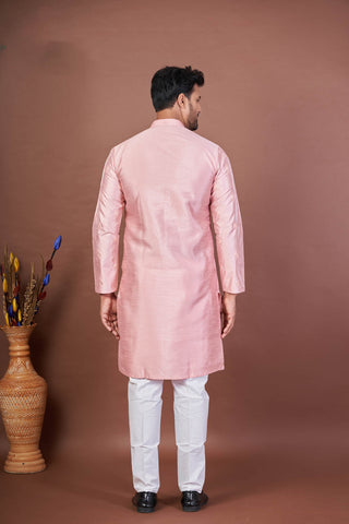 Royal Pink Sparkle – Premium Dupion Silk Mirror Work Kurta