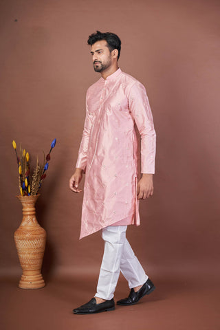 Royal Pink Sparkle – Premium Dupion Silk Mirror Work Kurta