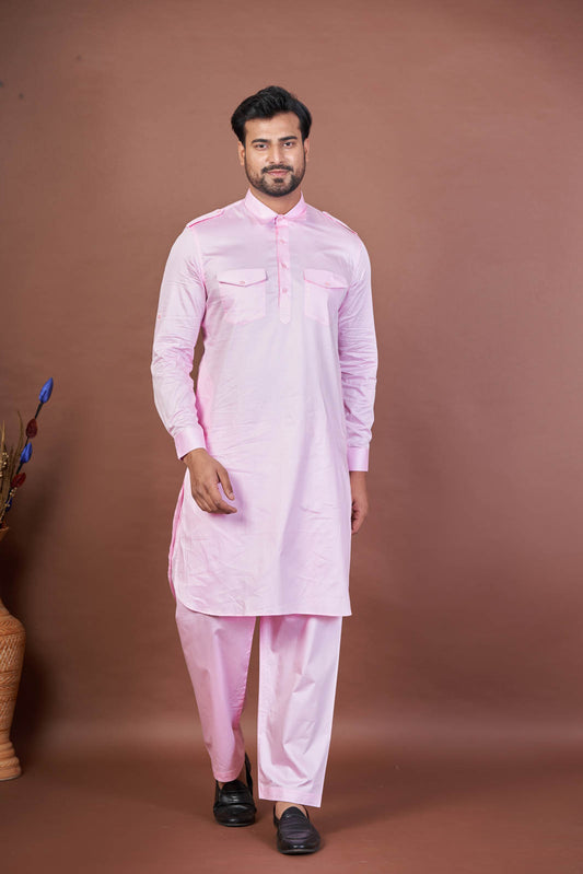 Pink Royal Set – Premium Giza Cotton Plain Pathani