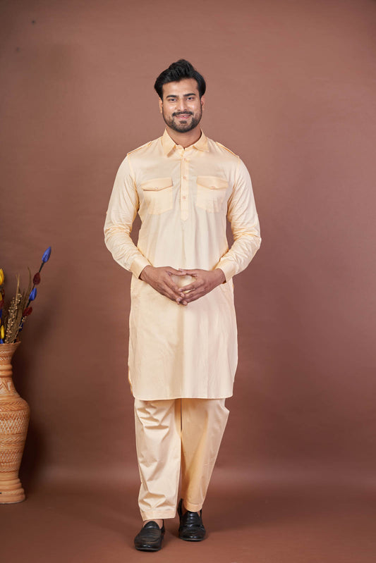 Royal Peach – Luxury Giza Cotton Plain Pathani Set
