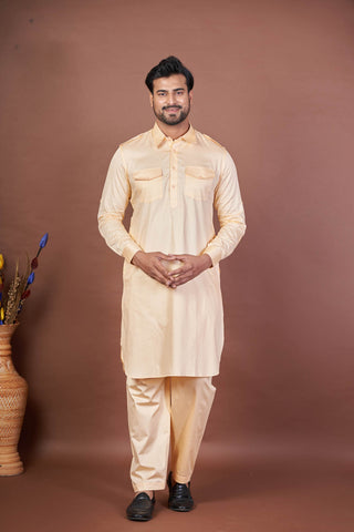 Royal Peach – Luxury Giza Cotton Plain Pathani Set