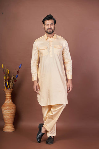Royal Peach – Luxury Giza Cotton Plain Pathani Set