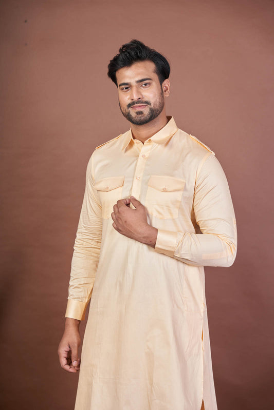 Royal Peach – Luxury Giza Cotton Plain Pathani Set
