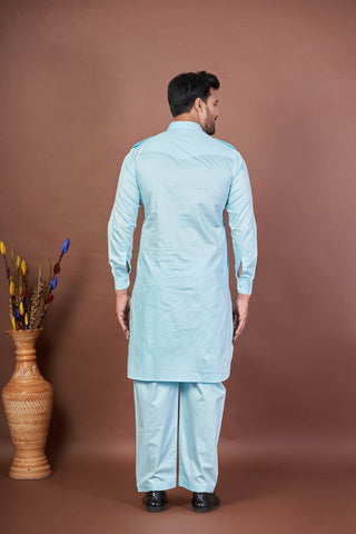 Aqua Royal Pathani – Premium Giza Cotton Plain Pathani Set