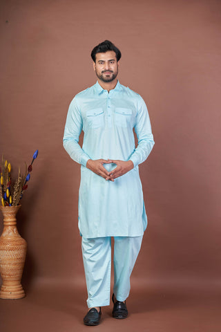 Aqua Royal Pathani – Premium Giza Cotton Plain Pathani Set