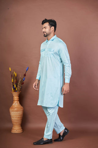 Aqua Royal Pathani – Premium Giza Cotton Plain Pathani Set