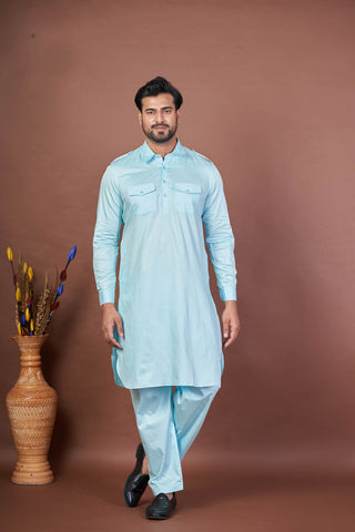 Aqua Royal Pathani – Premium Giza Cotton Plain Pathani Set