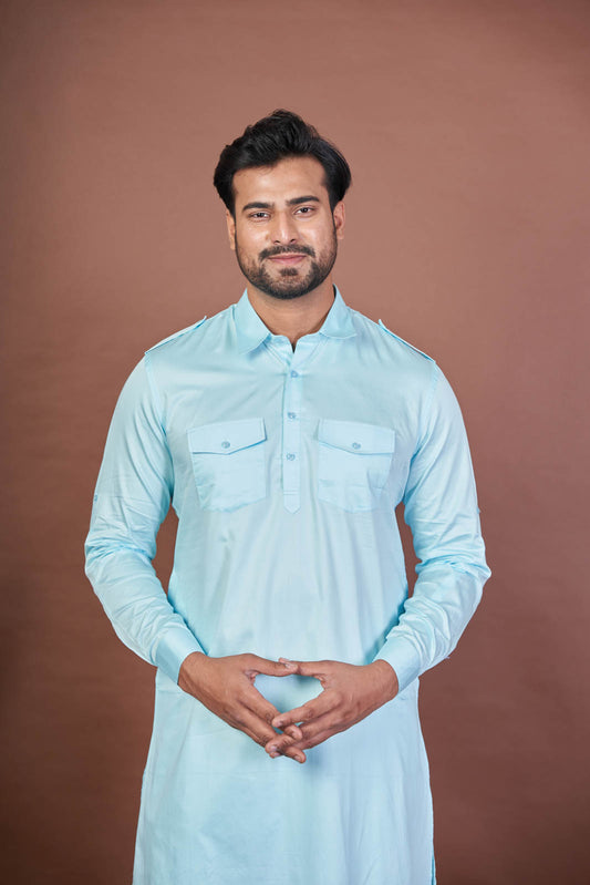 Aqua Royal Pathani – Premium Giza Cotton Plain Pathani Set