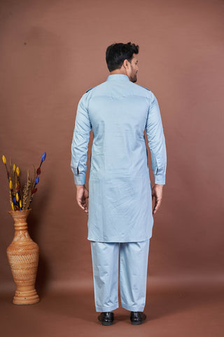 Sky Noble Pathani – Premium Giza Cotton Plain Set