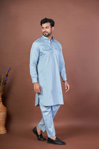 Sky Noble Pathani – Premium Giza Cotton Plain Set