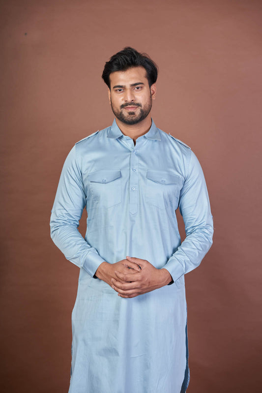 Sky Noble Pathani – Premium Giza Cotton Plain Set