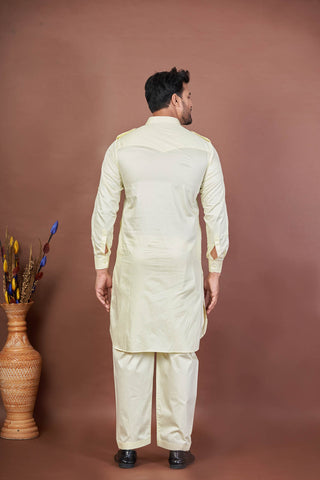 Lemon Drop Pathani – Luxury Giza Cotton Plain Set