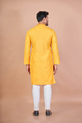 Yellow Royal – Luxury Cotton Embroidered Kurta