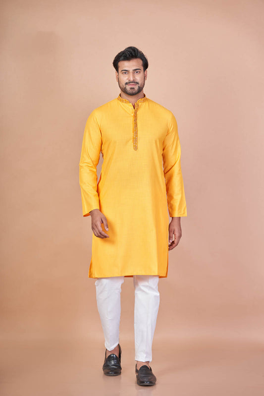 Yellow Royal – Luxury Cotton Embroidered Kurta