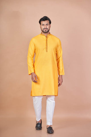 Yellow Royal – Luxury Cotton Embroidered Kurta
