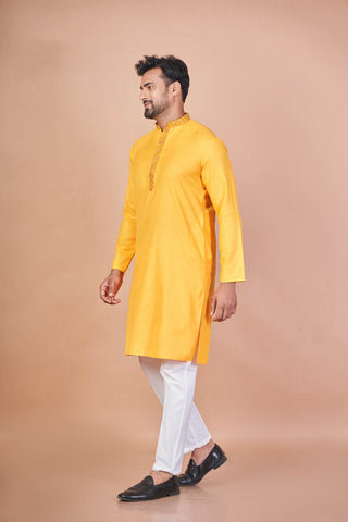 Yellow Royal – Luxury Cotton Embroidered Kurta