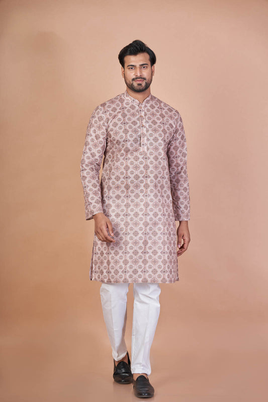 Beige Breeze – Luxury Paper Cotton Printed Kurta