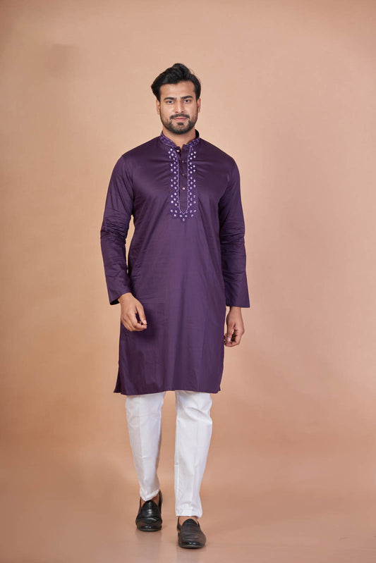 Purple Regal – Giza Cotton Mirror Work Kurta