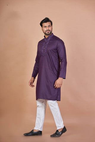 Purple Regal – Giza Cotton Mirror Work Kurta