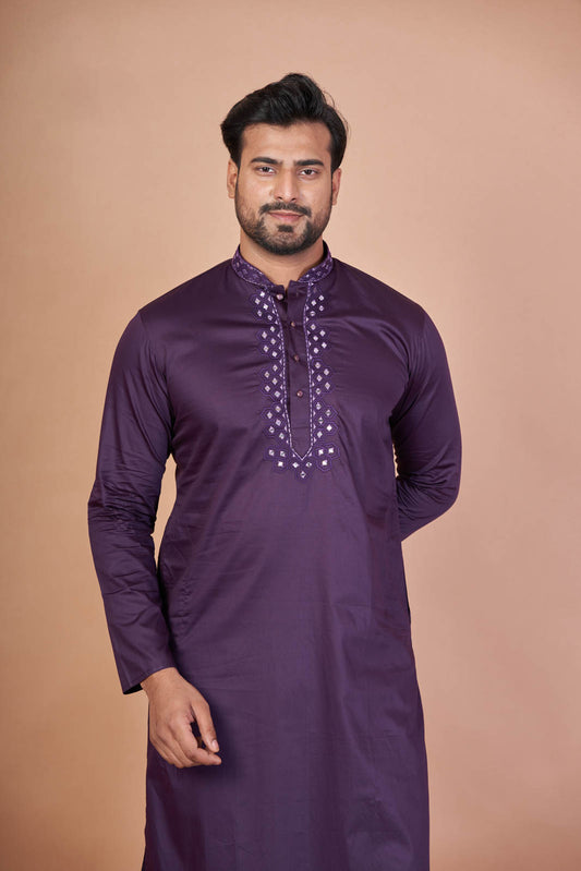 Purple Regal – Giza Cotton Mirror Work Kurta