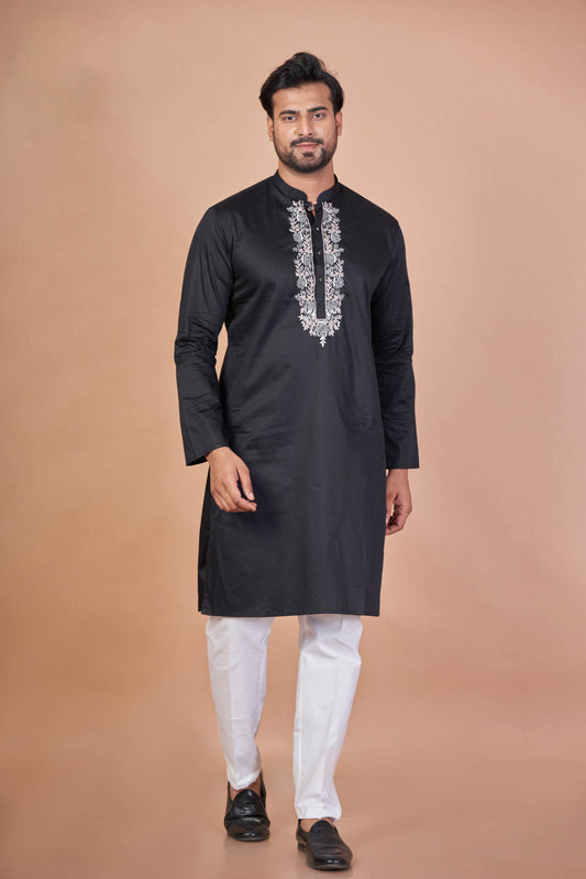 Black Glory – Luxury Giza Cotton Embroidered Kurta