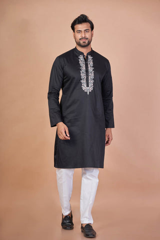 Black Glory – Luxury Giza Cotton Embroidered Kurta