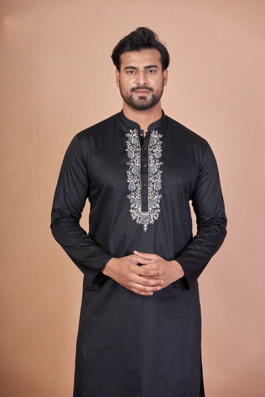 Black Glory – Luxury Giza Cotton Embroidered Kurta