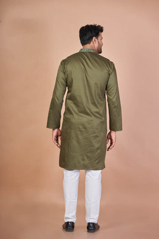 Emerald Stitch – Green Giza Cotton Hand Embroidered Kurta