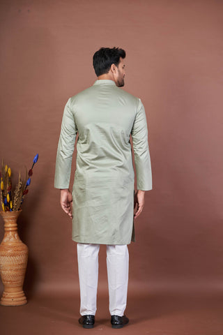 Green Serene – Luxury Giza Cotton Hand Embroidered Kurta