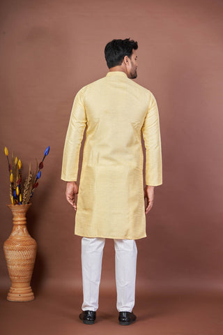 Honey Yellow Cotton Silk – Self Textured Kurta
