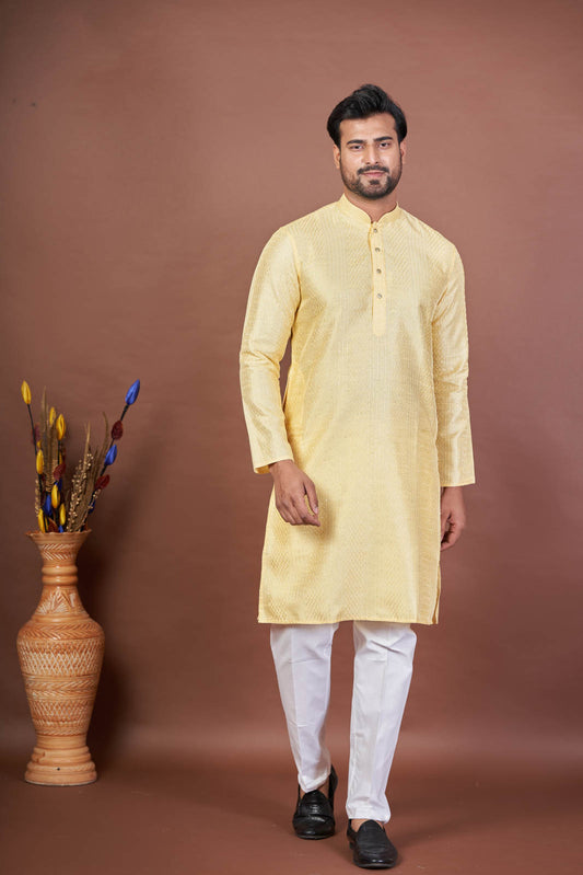 Honey Yellow Cotton Silk – Self Textured Kurta