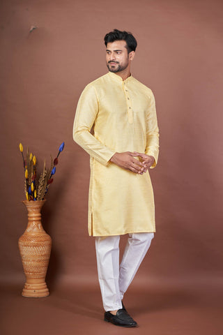 Honey Yellow Cotton Silk – Self Textured Kurta