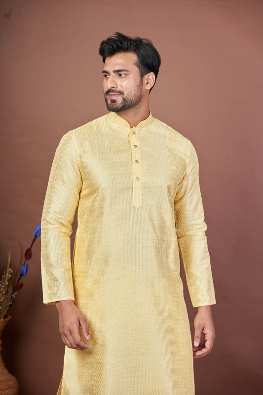 Honey Yellow Cotton Silk – Self Textured Kurta