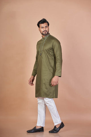 Emerald Spark – Green Giza Cotton Mirror Work Kurta