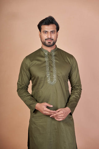 Emerald Spark – Green Giza Cotton Mirror Work Kurta