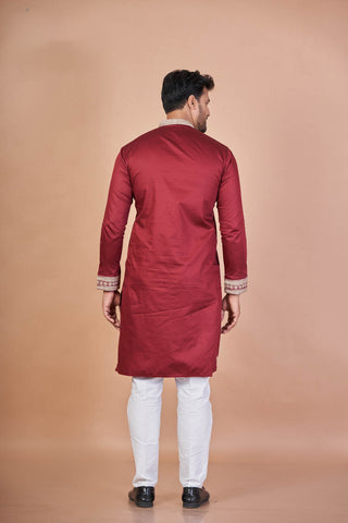 Maroon Majesty – Premium Giza Cotton Embroidered Kurta